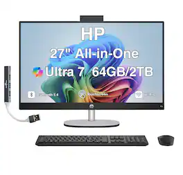 HP - Upgraded - 27 All-in-One 27 FHD Display (Ultra 7-255U, 64GB, 2TB SSD, Intel Graphics, WiFi 6, Win 11 Pro) w/USB Hub - Black