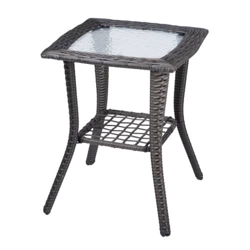 Winado - 18in Wicker Side Table Rattan End Table with Glass Top for Outdoor Indoor Garden - Gray