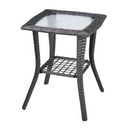 Winado - 18in Wicker Side Table Rattan End Table with Glass Top for Outdoor Indoor Garden - Gray