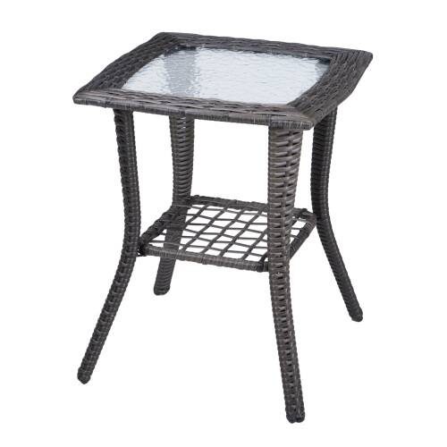 Front. Winado - 18in Wicker Side Table Rattan End Table with Glass Top for Outdoor Indoor Garden - Grey.