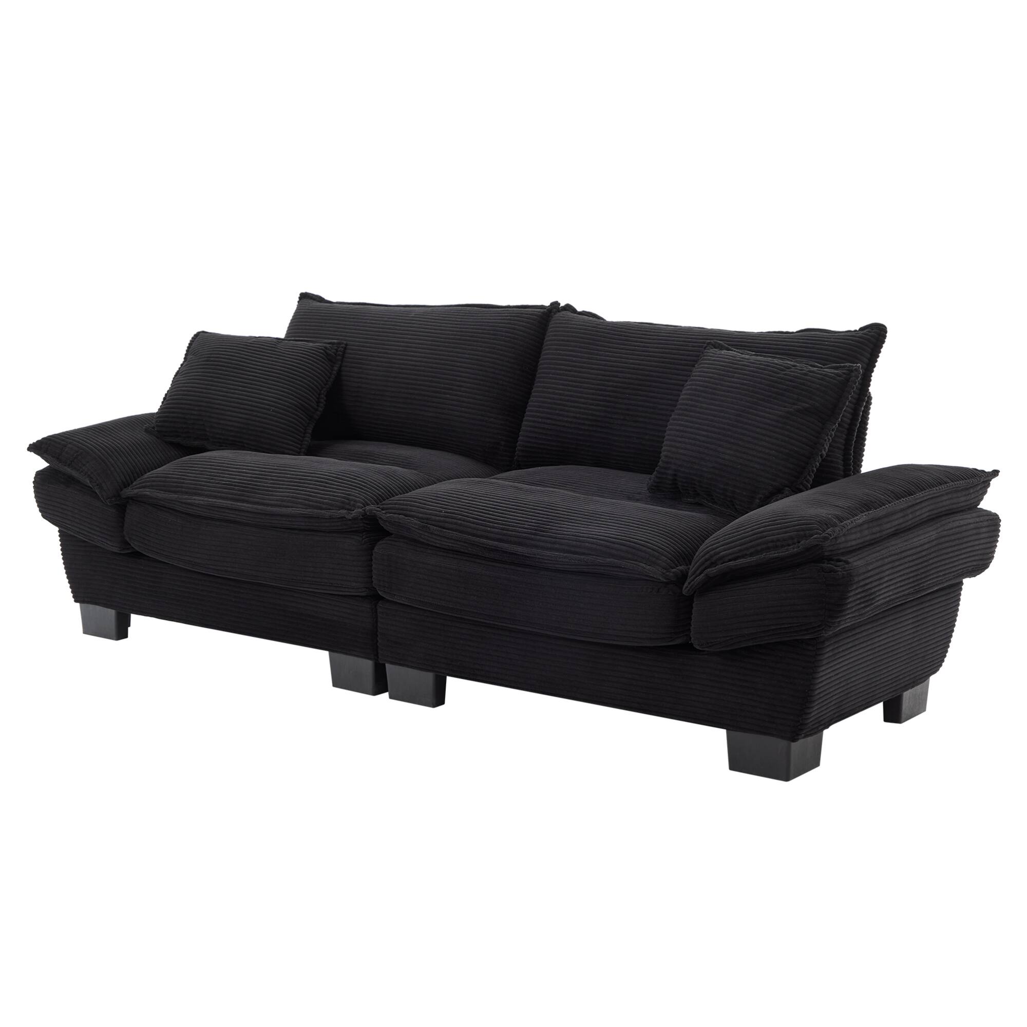 Alt View 1. GOODSILO - Plush Corduroy Convertible Sofa Bed | Deep-Seating Sleeper with Accent Pillows for Home & Office - Black.