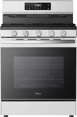 Midea - 30 in. Wide 6.1 cu. ft. 5-Burner Freestanding Gas Range with Sapphire Blue Interior, Self Clean, Air Fry, 18k Dual-Valve - Stainless Steel