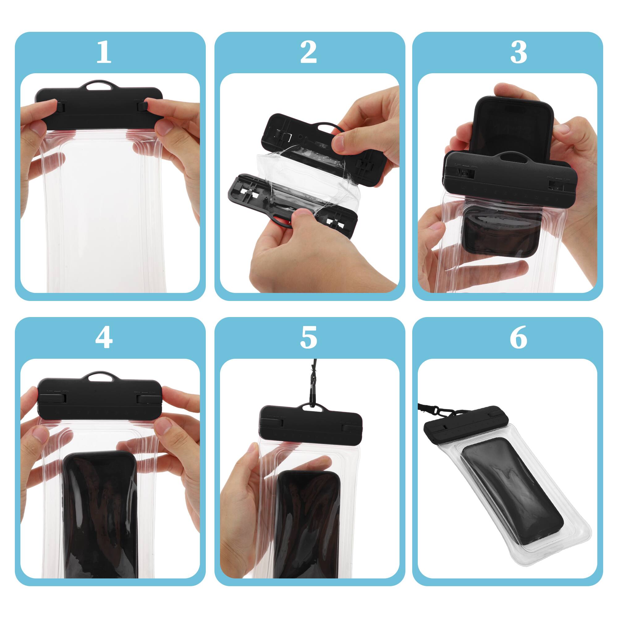 Alt View 4. Unique Bargains - 2pcs Inflatable Mobile Waterproof Bag Universal Waterproof Case Compatible for Phone 4.92"x9.65" - Black.