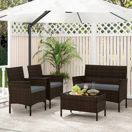 Gymax - 4 Piece Patio Rattan Conversation Set Outdoor Wicker Furniture Set w/ Chair & Loveseat - Mix Brown, Gray