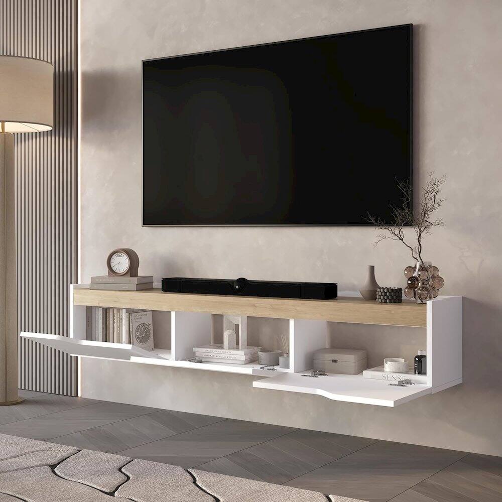 Alt View 4. Atelier Mobili - Floating TV Stand for 75 Inch TVs, Modern Entertainment Center - White.