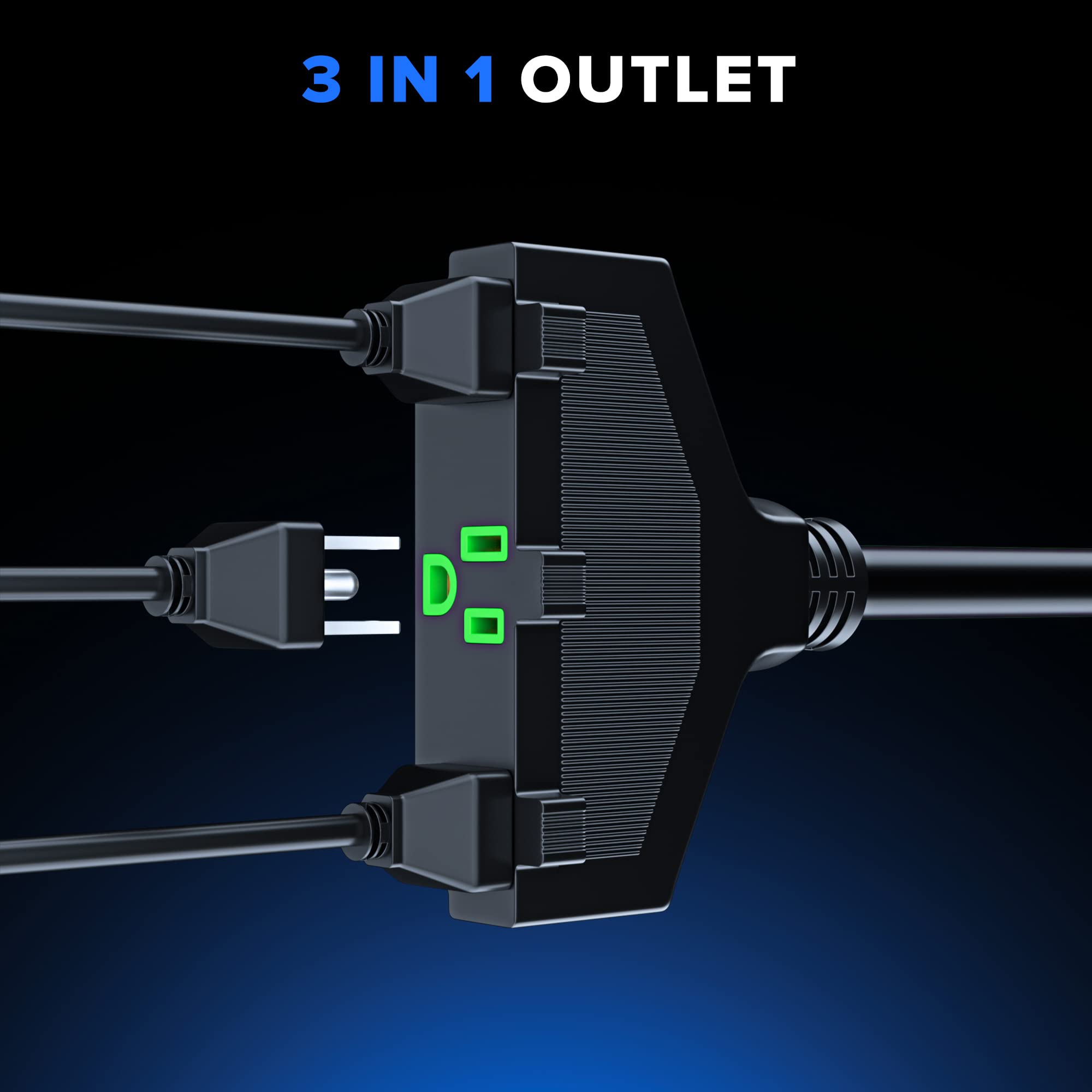 Alt View 4. Maximm - Extension Cord 15 Feet, SJTW Extension Cord with Multiple Outlets, 14 Gauge ETL Listed - Black.