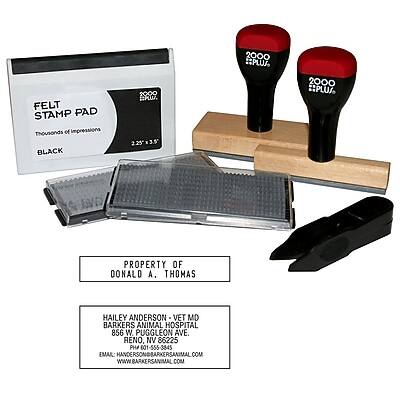 2000 PLUT FELT STAMP PAD  
Thousands of Impressions  
BLACK  
225x35  

PROPERTY OF  
DONALD A. THOMAS  

HAILEY ANDERSON - VET MD  
BARKERS ANIMAL HOSPITAL  
856 W. PUGGLEON AVE.  
RENO, NV 89502  
PH# 601-555-3845  
EMAIL: HENDERSON@BARKERSANIMAL.COM  
WWW.BARKERSANIMAL.COM