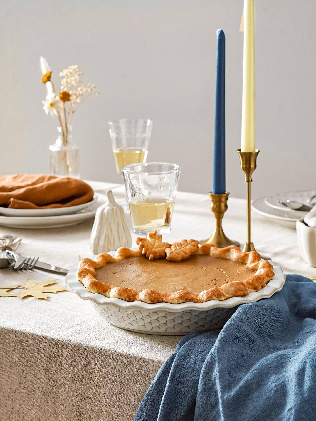 Left. PARKER SLATER - Pie Pans For Baking 9 Inch Ceramic Plate Round Dish Oven Safe Embossment Housewarming Wedding Present - 36 Oz Set Of ....