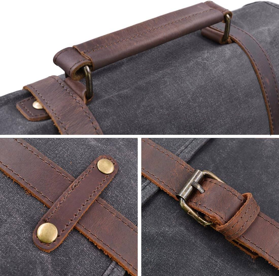 Alt View 3. Core Tech - 15.6-Inch Waxed Canvas and Genuine Leather Messenger Laptop Bag with Padded Sleeve and Adjustable Strap - Grey.