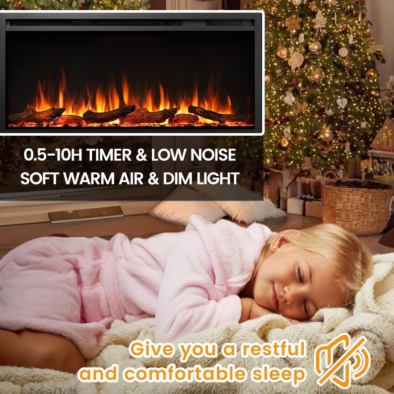 0.5-10H TIMER & LOW NOISE  
SOFT WARM AIR & DIM LIGHT  

Give you a restful and comfortable sleep