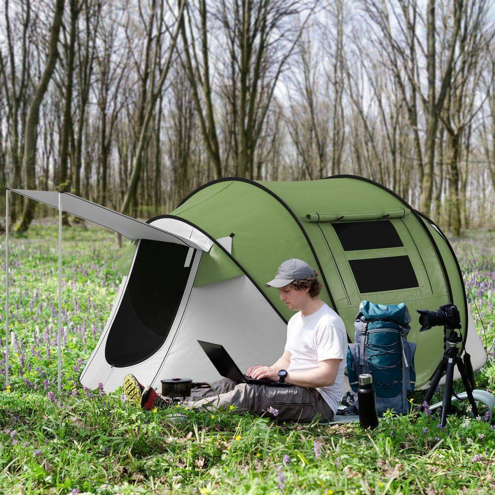 Resenkos - 2-3 Person Pop Up Tent with Porch and Carry Bag, 3000mm Waterproof, for Camping, Hiking, Weather-Resistant - Green
