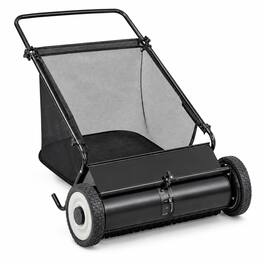 RYHNUYNE - 26-Inch Push Lawn Sweeper, 7 Cu. Ft - Black