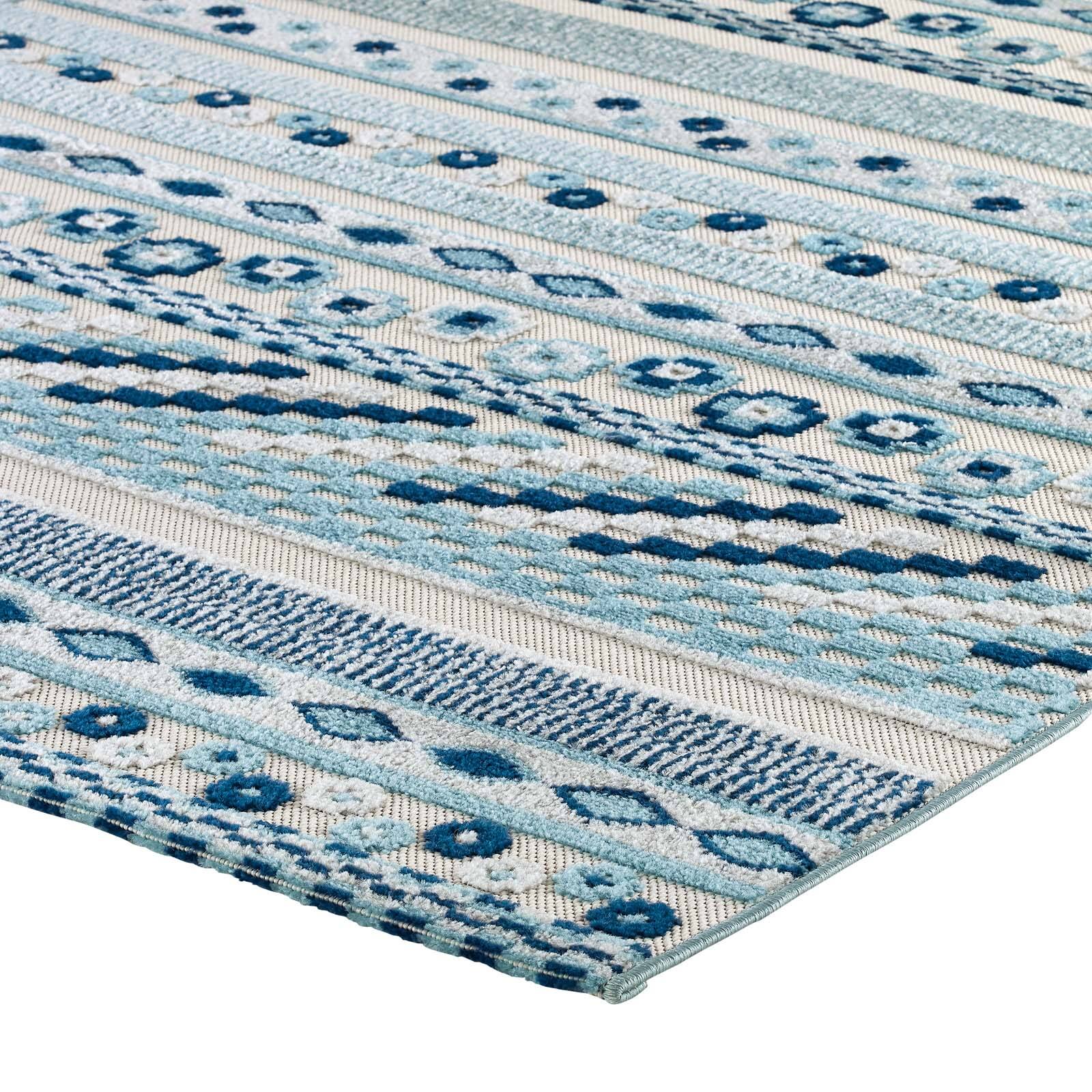 Alt View 4. Modway - Reflect Cadhla Vintage Abstract Geometric Lattice Indoor and Outdoor Area Rug - Ivory and Blue.