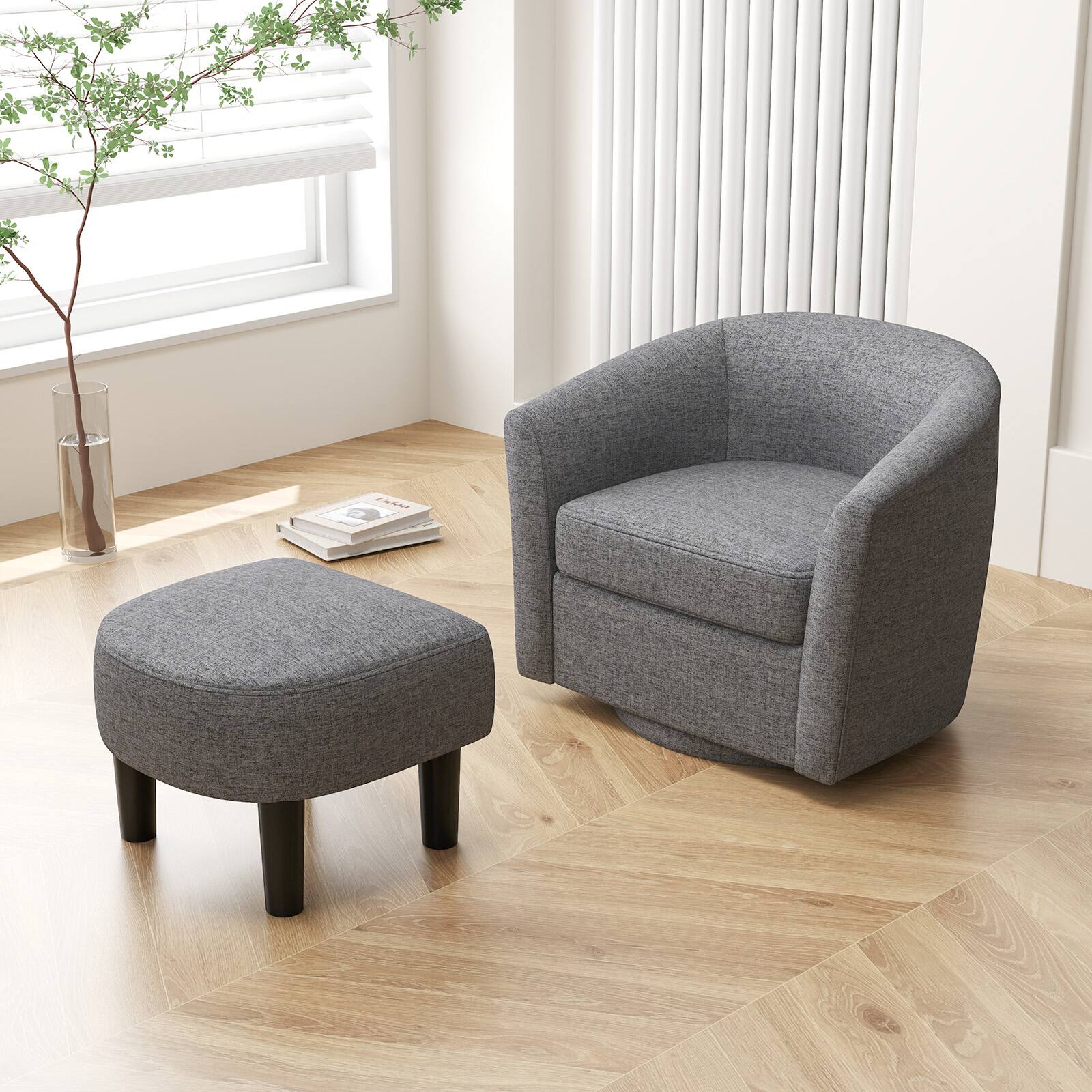 Alt View 9. Ecooso - Modern Club Swivel Accent Chair with Ottoman Footrest and Curved Backrest - Light Gray.