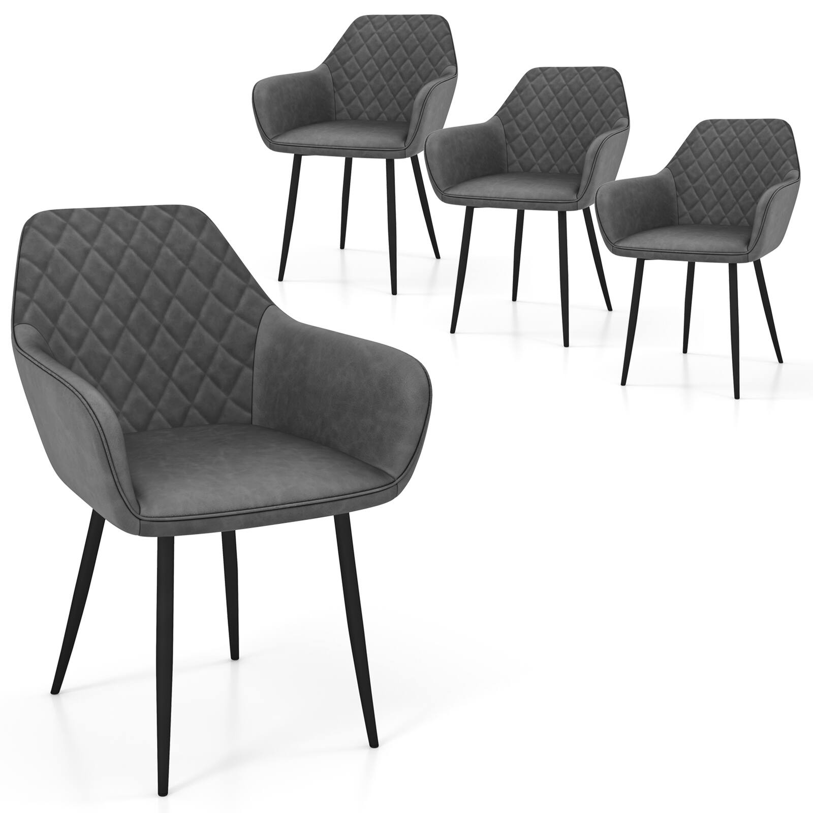 Gymax - Leisure Dining Chair Set of 4 Upholstered Accent Chairs w/ Curved Backrest - Gray