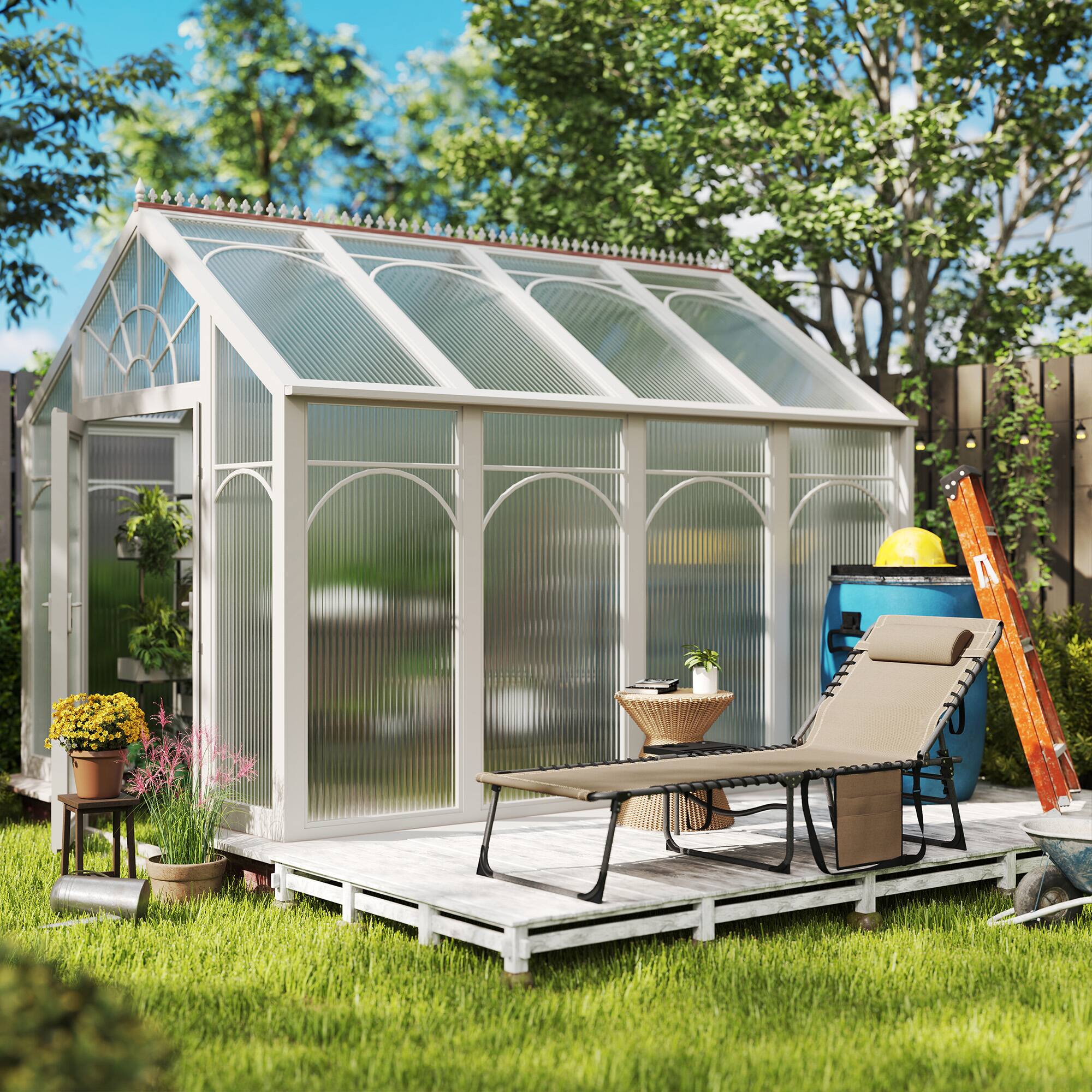 Alt View 7. Outsunny - Outdoor Chaise Lounge Chair Tanning Chair with 5-Level Adjustable Back, Side Table, Pillow - Beige.