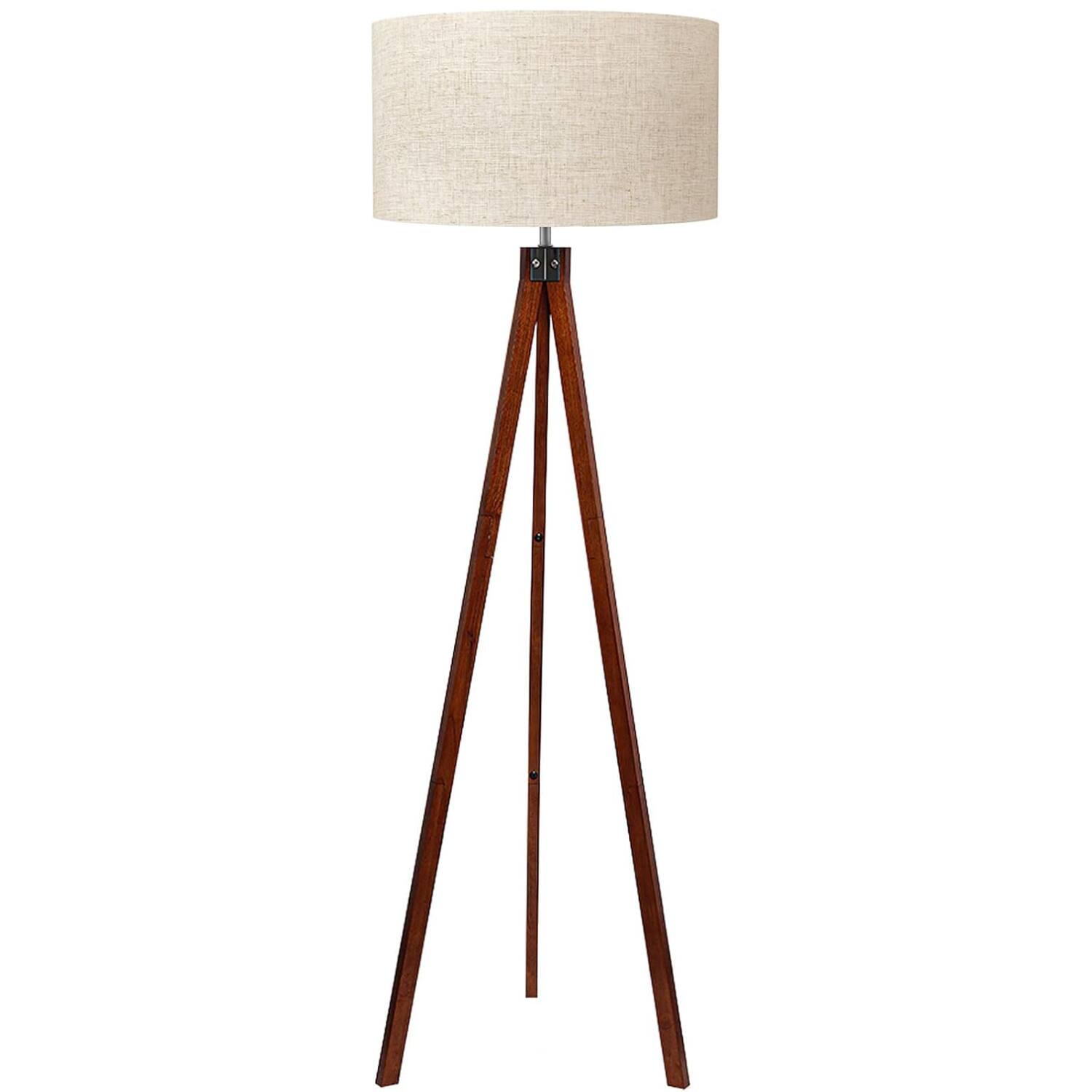 Front. Lepower - Modern 61" Wooden Tripod Floor Lamp with E26 Base, Linen Fabric Shade, Standing Lamp for Living Room Bedroom Office - Brown.