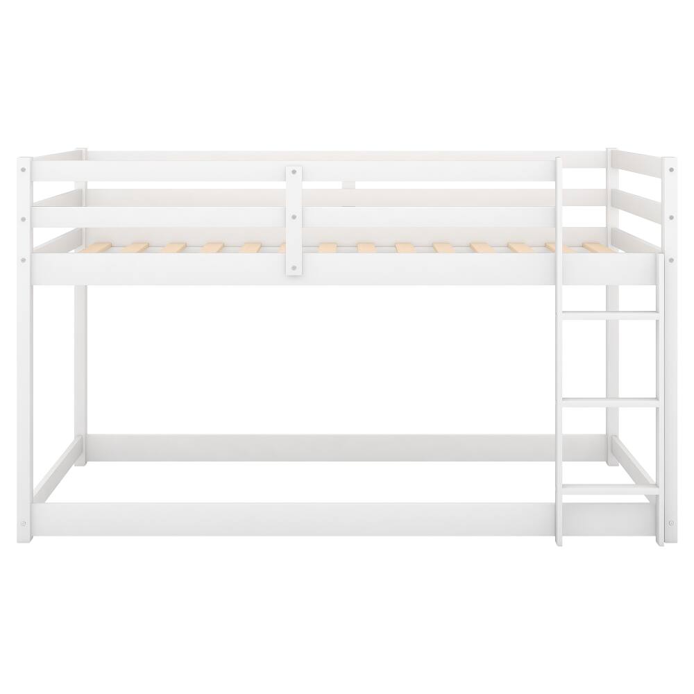 Alt View 7. Loheer - Loheer Twin Over Twin Floor Bunk Bed White Solid Wood Kids Low Bunk Bed with Ladder - White.