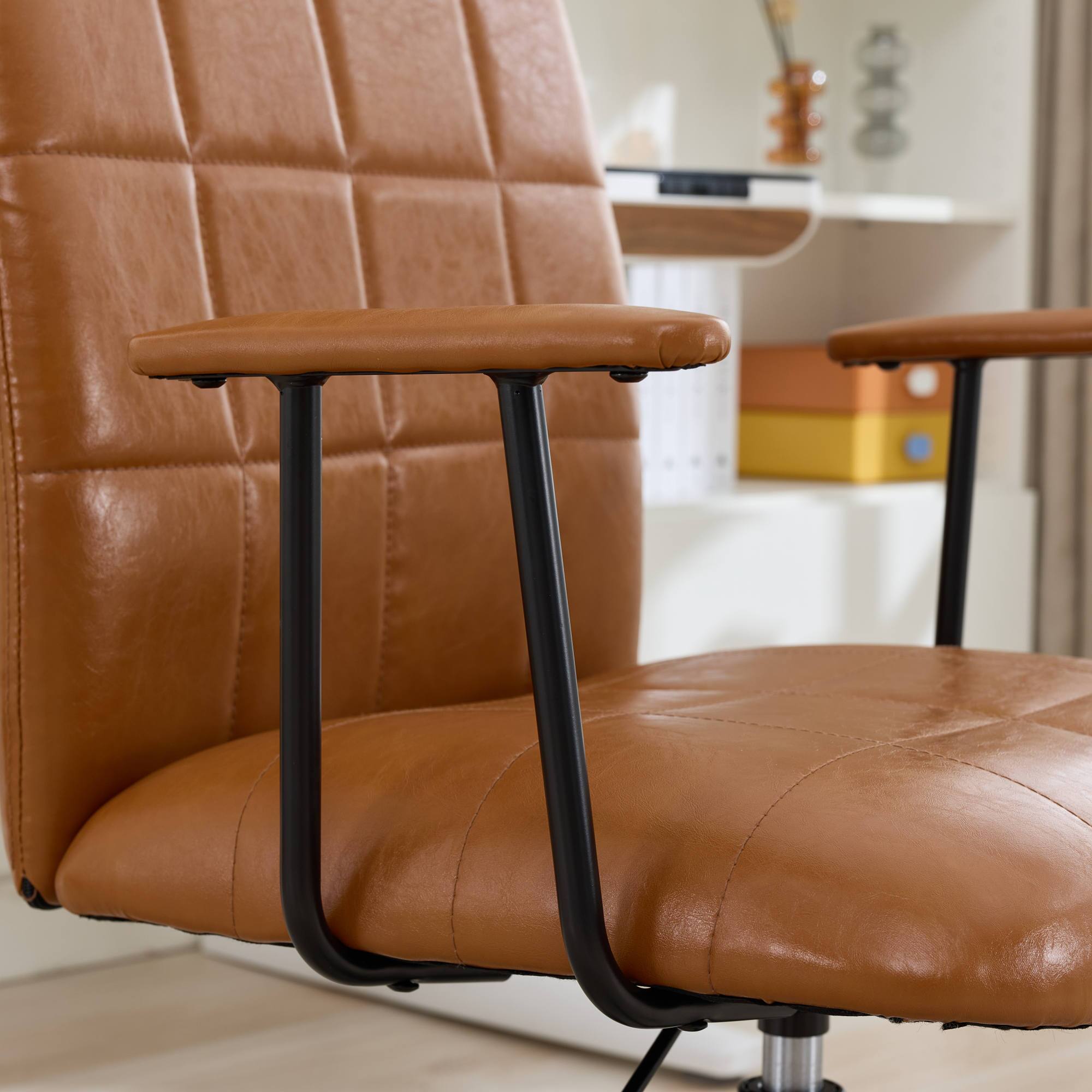 Alt View 1. GOODSILO - Antique PU Leather Executive Office Chair with High Backrest and Adjustable Gas Lift for Ergonomic Comfort - Antique Brown.