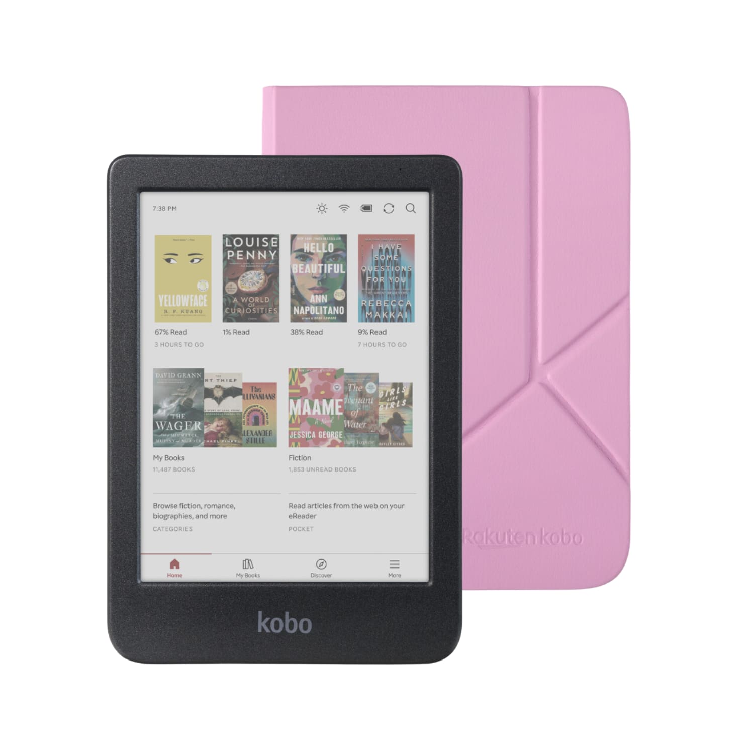 Kobo - Clara Colour eReader (Black) with Bundle - 2024 - Candy Pink SleepCover