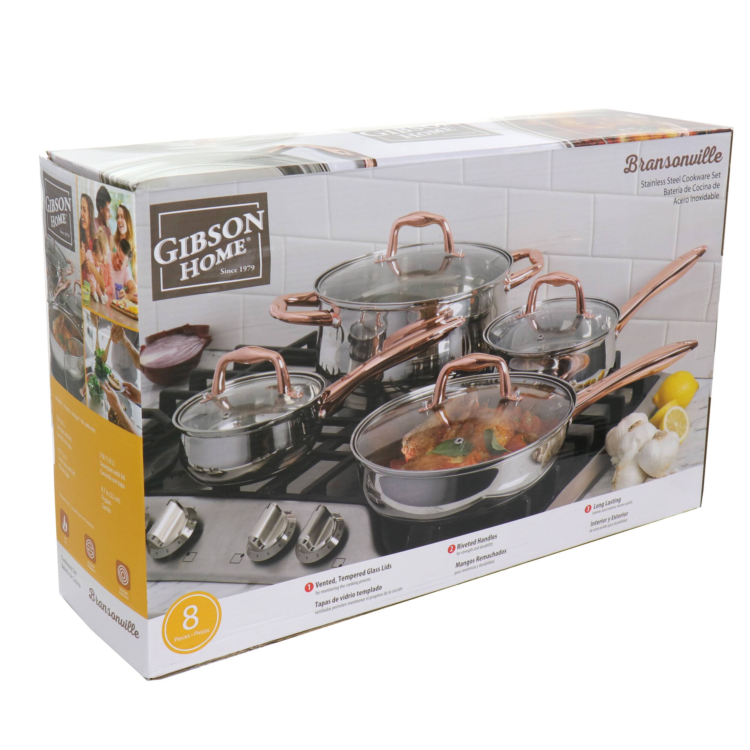 Gibson Home 1979 Since Bransonville B Cookware Set Stainless Steel de Cocina de Sateria Aceno inoxidable P d Vds 18% Cemburaro eta - hige De2m eta - 0 aliunoznars 8 Peces-Pes Pieza -ais Cide Vented Tempered - I - - semplade - de Hdr  - Mamdes Rieted - . - Remachades Manges - a iee Lavting Cr -