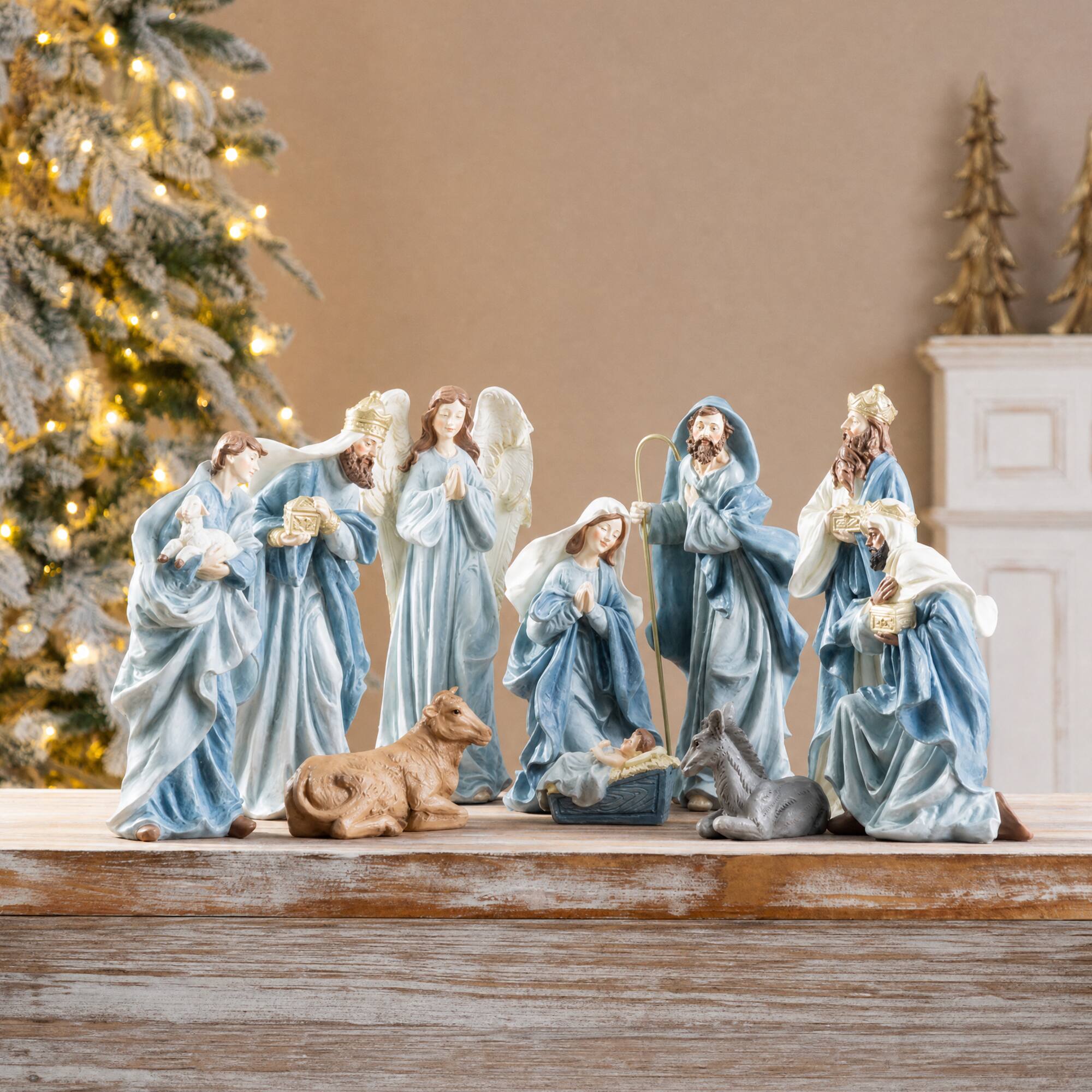Alt View 4. Glitzhome - 10pcs Resin Nativity Figurine Set - Blue.