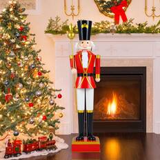Front. Costway - Costway 4' Christmas Nutcracker with High Hat & Beautiful Scepter, Uniform & Boots for Yard Advent Calendar - Black+Red.