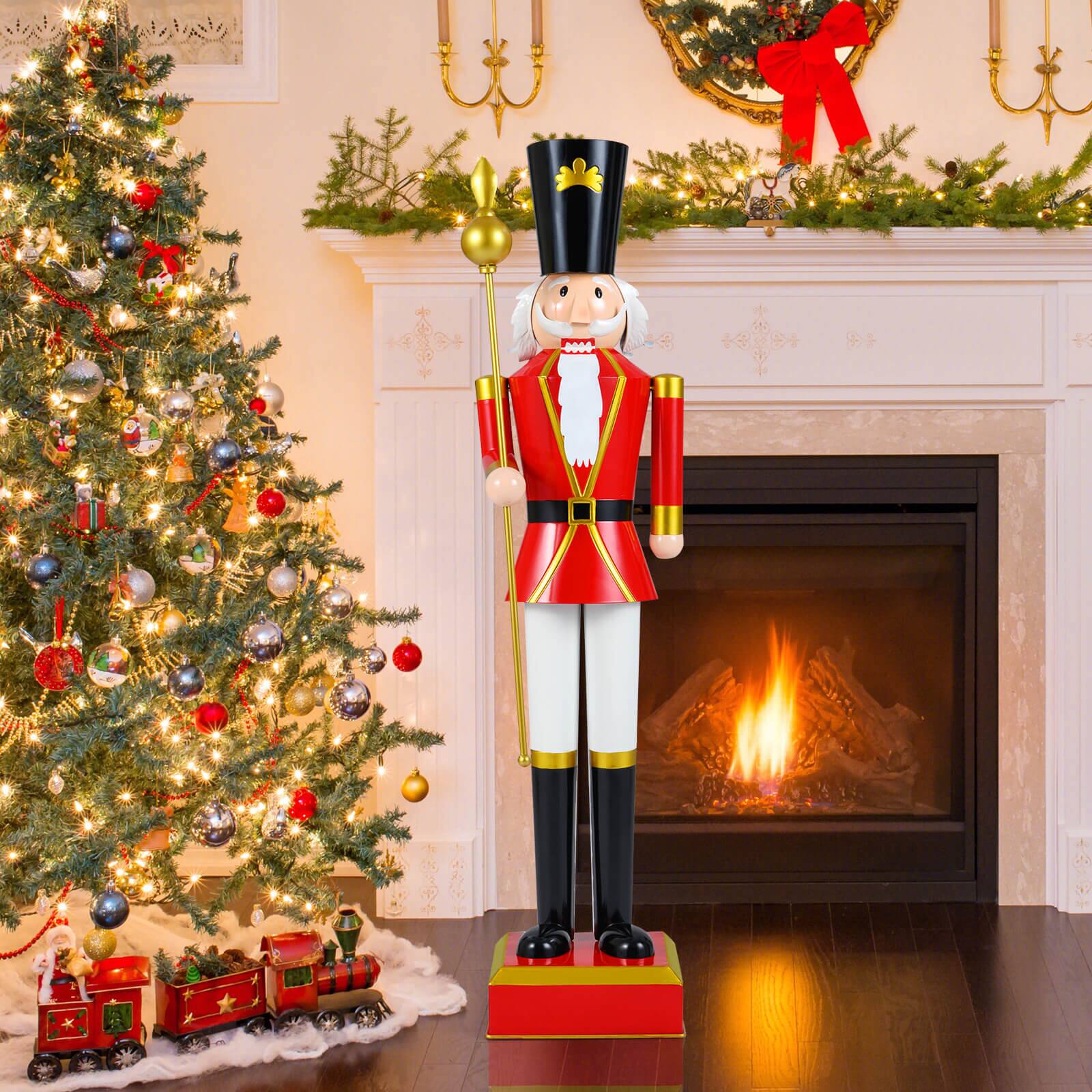 Alt View 1. Costway - Costway 4' Christmas Nutcracker with High Hat & Beautiful Scepter, Uniform & Boots for Yard - Black+Red.