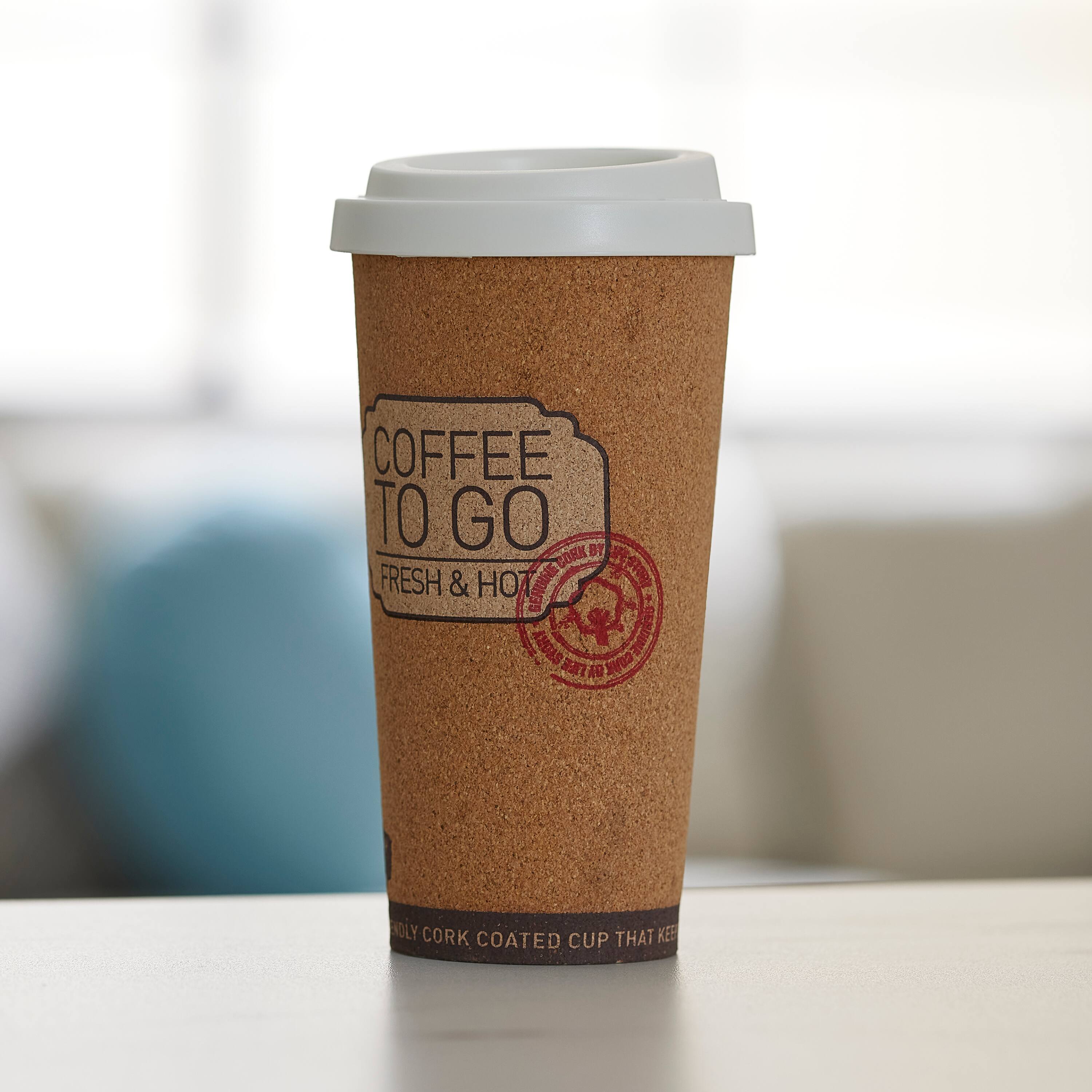 COFFEE TO GO  
FRESH & HOT  

CORK COATED CUP THAT KEEPS