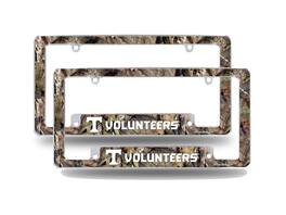 Rico Industries - Tennessee Volunteers Chrome Metal (Set of 2) License Plate Frames with Bold Mossy Oak Camouflaged Camo Design - Multi