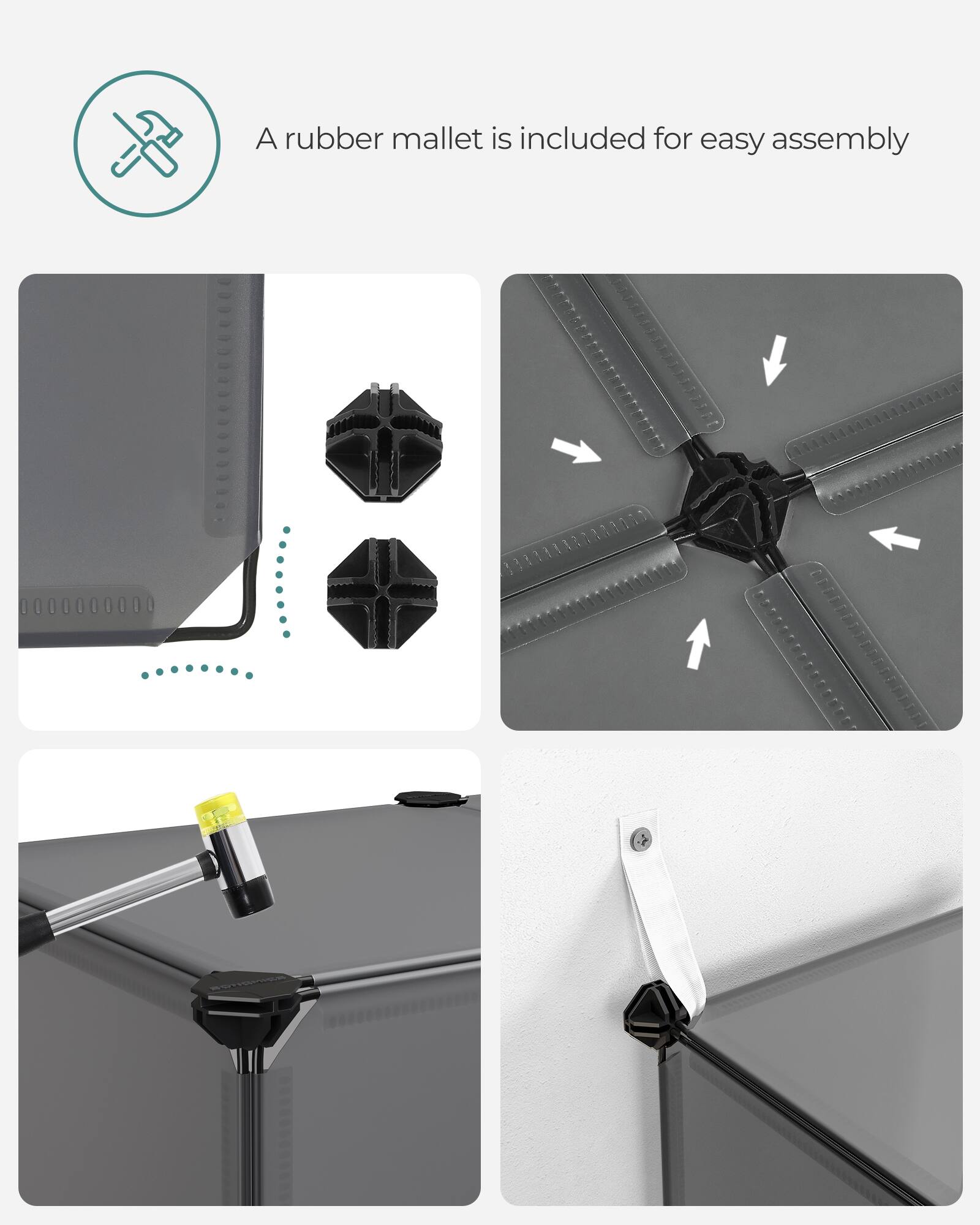 A rubber mallet is included for easy assembly
