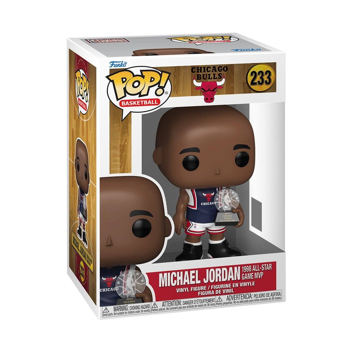 P a Fp FTkO Funko CHICAGO BULLS 233 1 POP! BASKETBALL SO i CHICAC - CO 1RO 1998 ALL-STAR MICHAEL JORDAN GAME MVP FIGURINE EN VINYLE FIGURE / CHICACO VINYL DE VINIL FIGURA PELIGRO DE ASFIXIA D'TOUFFEMENT ADVERTENCIA: shs meno a x feses MAMA DANGER M i adetsado pars ATTENTION: x mot Partes pequetas anfants O n a WARNING: CHOKING HAZARD pices to arvet  - ude 30 nets Patles to nhittte T ehide

Corrected text:

Funko POP! BASKETBALL  
CHICAGO BULLS  
233  
MICHAEL JORDAN  
1998 ALL-STAR GAME MVP  
VINYL FIGURE / FIGURINE EN VINYLE / FIGURA DE VINIL  
WARNING: CHOKING HAZARD - ATTENTION: PEU DE TOUFFEMENT - ADVERTENCIA: PELIGRO DE ASFIXIA  
Small parts. Not for children under 