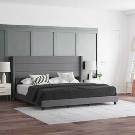 Emma + Oliver - Upholstered Platform Bed with Wingback Headboard - Gray