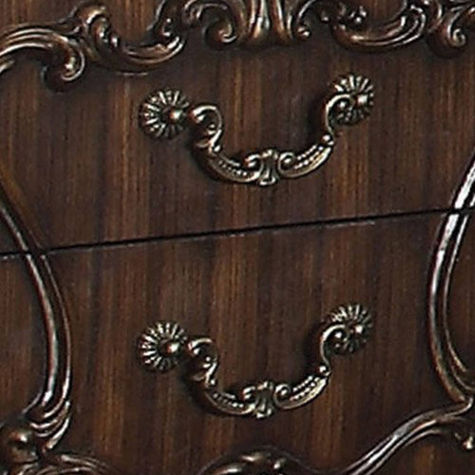 Alt View 1. Manhattan Lane - Traditional Wooden Nightstand with Antique Handles and Scrolled Legs - Brown.