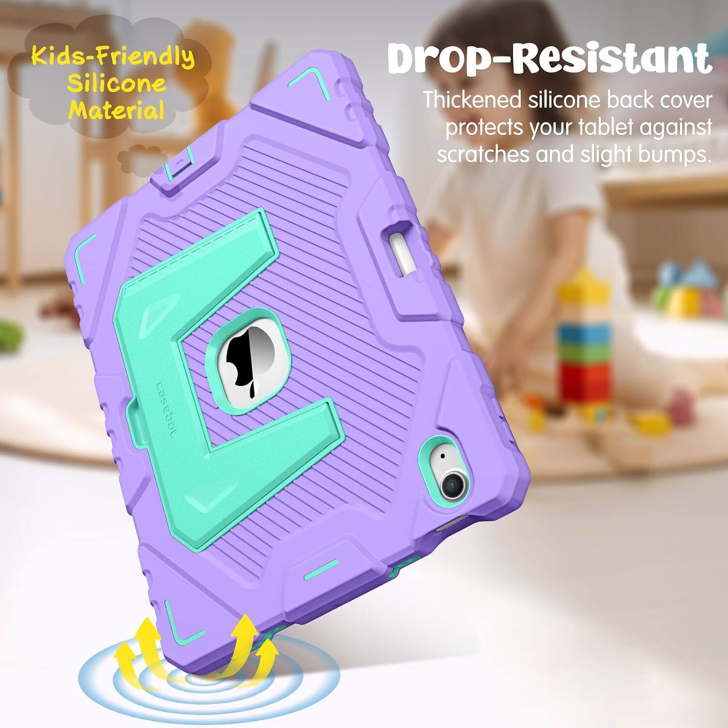 Kids-Friendly Silicone Material

Drop-Resistant

Thickened silicone back cover protects your tablet against scratches and slight bumps.