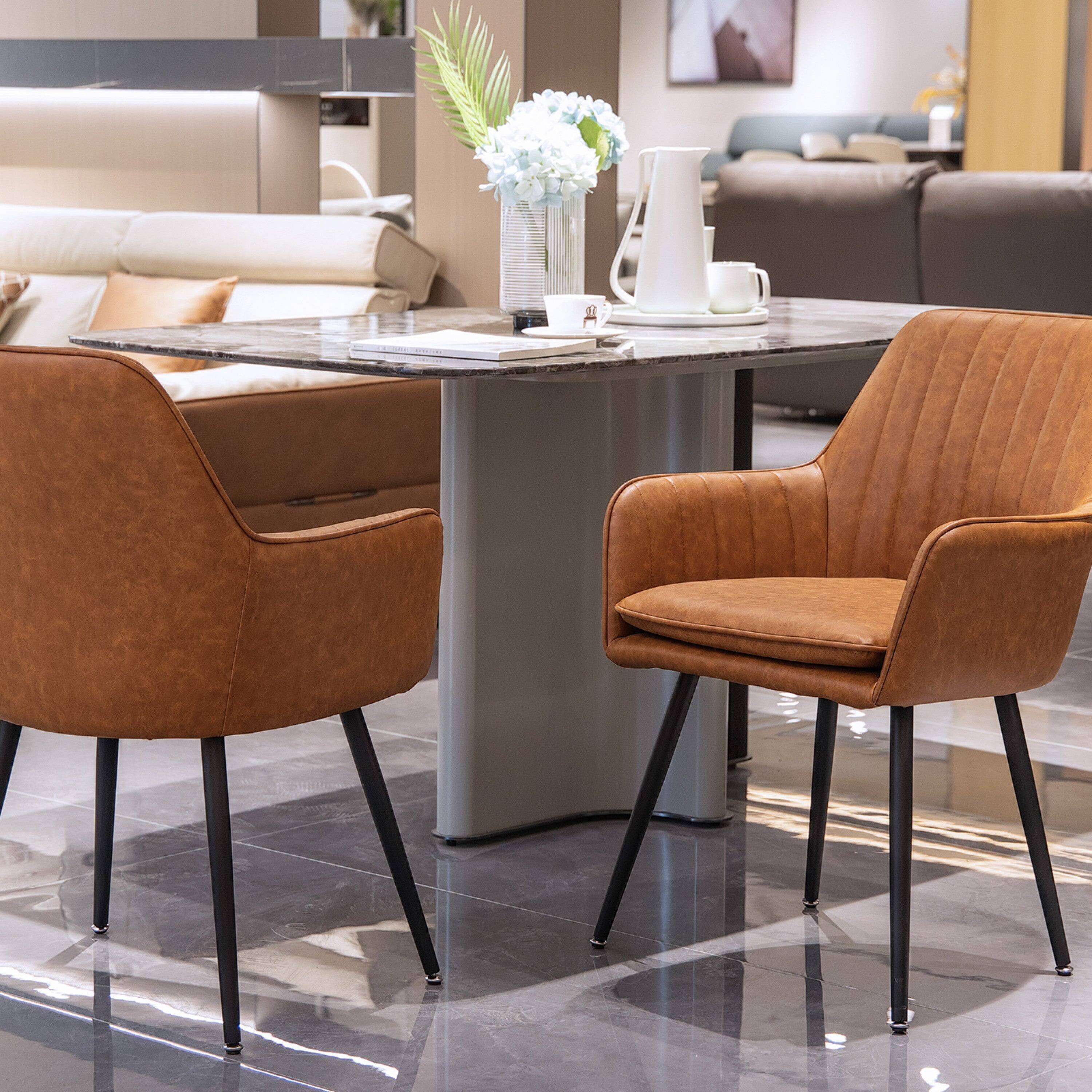 Alt View 2. Boyel Living - Velvet & Faux Leather Mid-Back Dining Chairs with Gold Plated Legs (Set of 2) Brown - Brown.