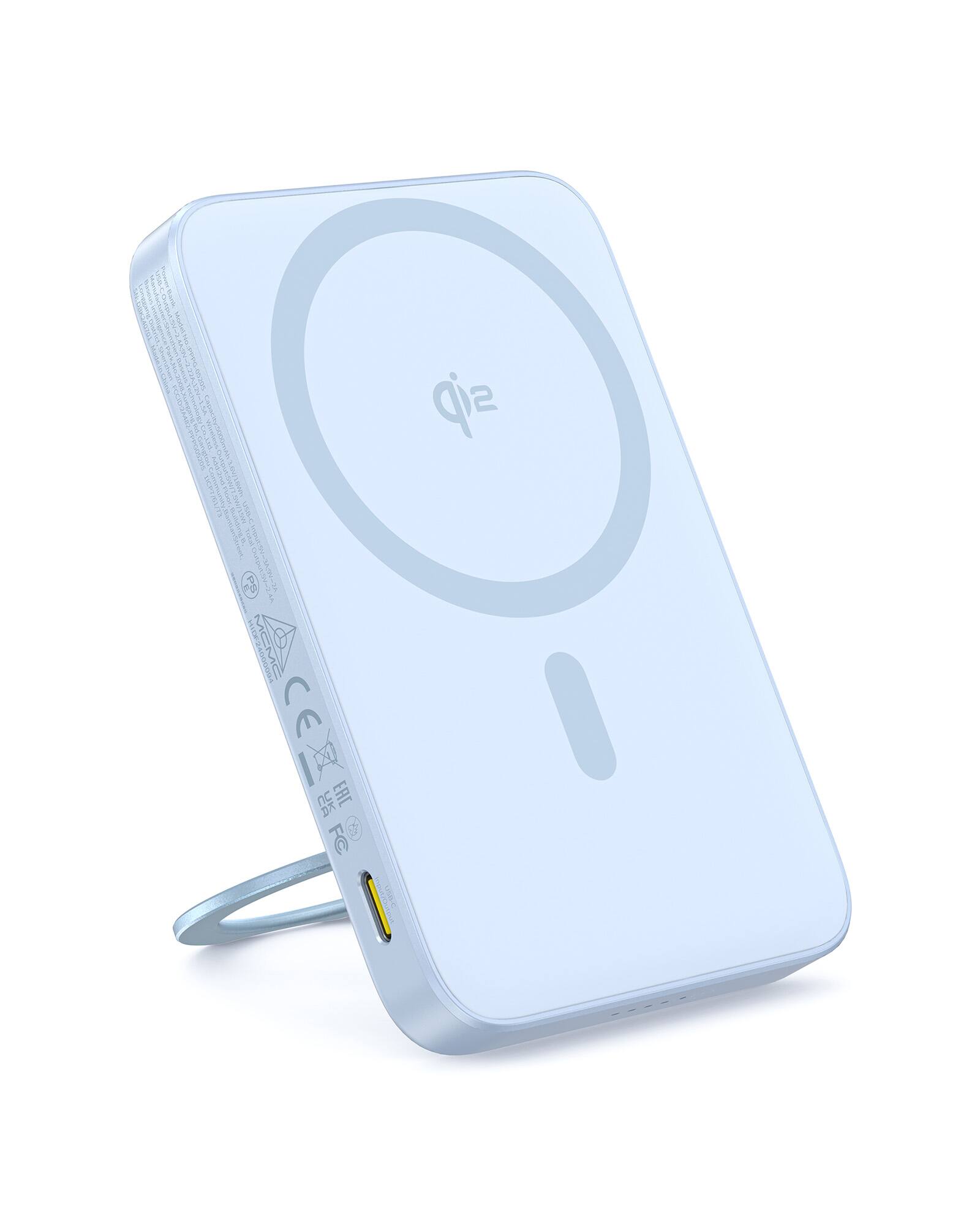 Baseus - Qi2 MagSafe Power Bank, PicoGo 5000mAh Wireless Portable Charger with 360° Rotatable Ring Stand - Blue