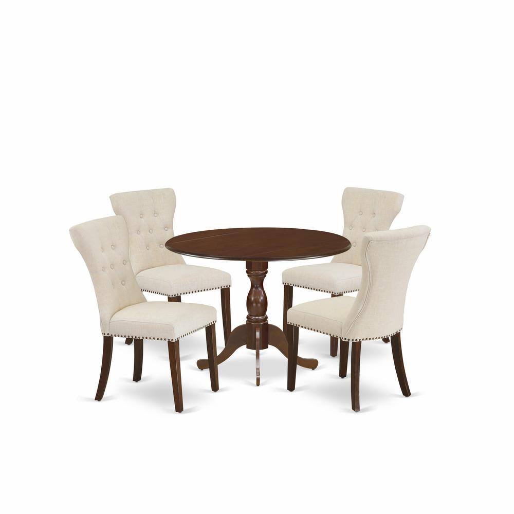 Left. East West Furniture - East West Furniture DMGA5-MAH-32 5 Piece Kitchen Table Set - Mahogany Small Kitchen Table and 4 Light Tan Linen Fabric - Mahogany.