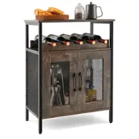 Costway Industrial Liquor Bar Cabinet Small Buffet Sideboard Detachable Wine Rack Glass Holder - Rustic Brown - Front_Zoom