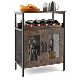 Costway - Industrial Liquor Bar Cabinet Small Buffet Sideboard Detachable Wine Rack Glass Holder - Rustic Brown