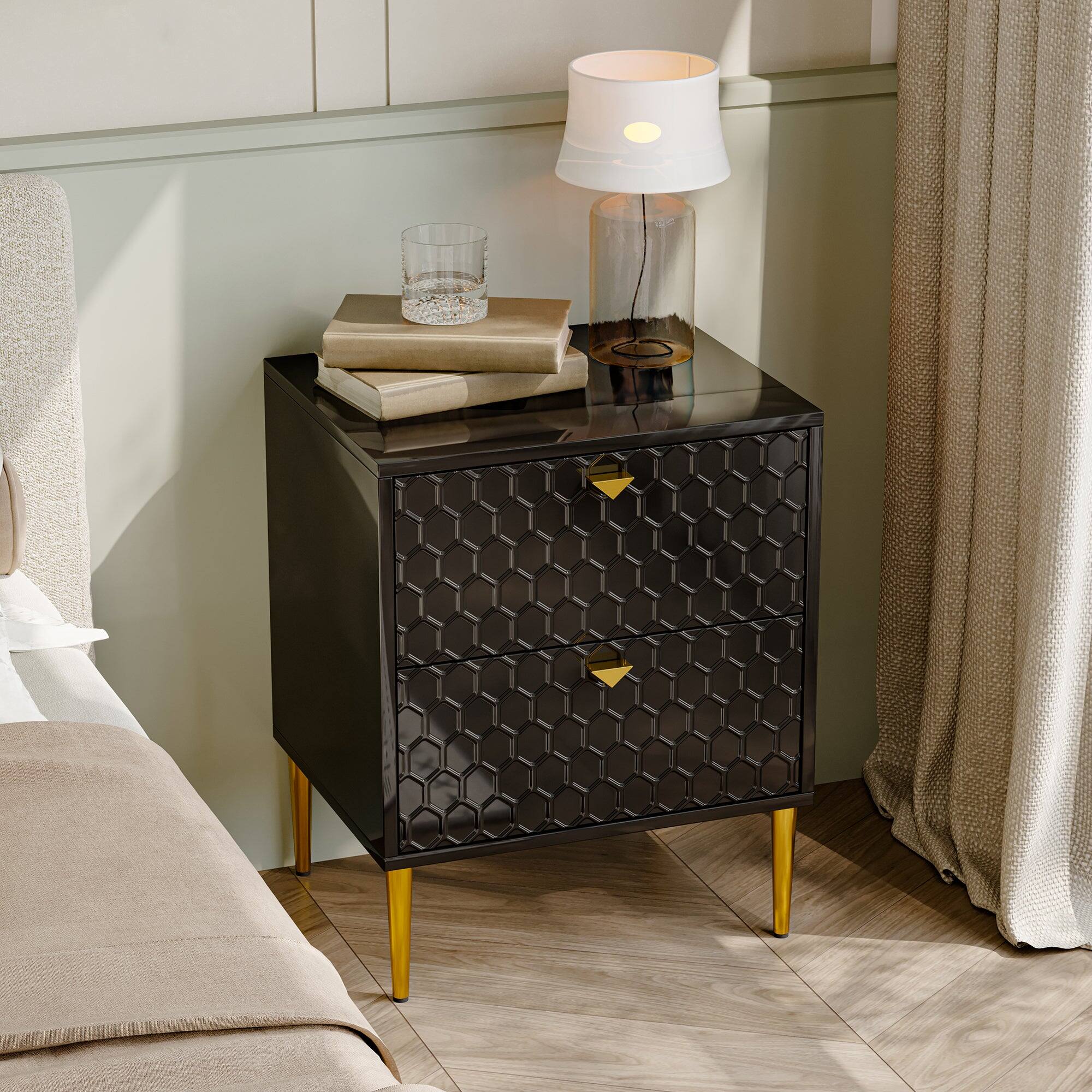 Alt View 2. Boyel Living - Black Wood Nightstand Storage Cabinet with 2-Drawer Chest - Black.