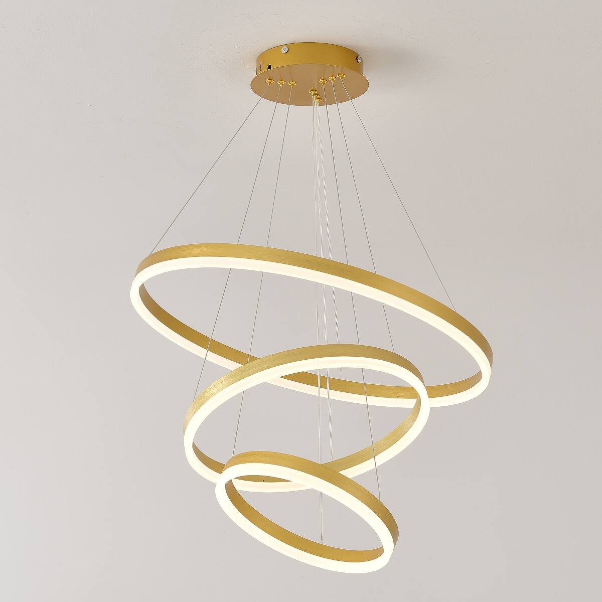 Angle. Loheer - Loheer Modern Gold Three Ring LED Chandelier Dimmable Adjustable Pendant Light.