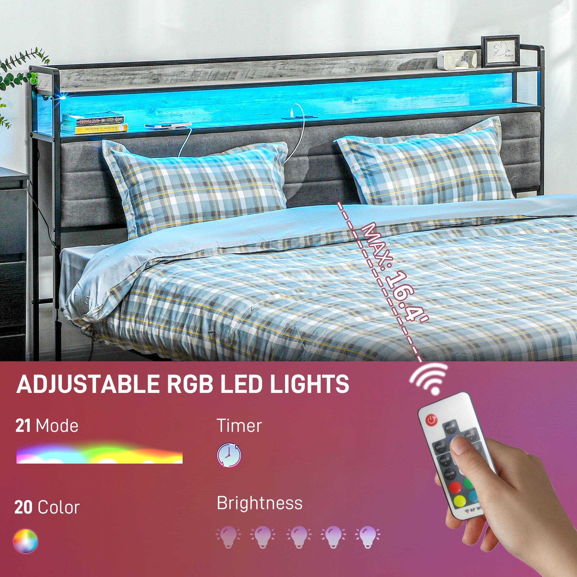 ADJUSTABLE RGB LED LIGHTS, 21 Mode, Timer, 20 Color, Brightness