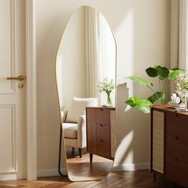 Easly - 24 in. W x 67 in. H Irregular Aluminum Alloy Framed Full Length Floor Mirror - Gold