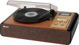 Jensen - JTA385 3-Speed Belt-Drive Turntable with Pitch Control, Cassette Player/Recorder, AM/FM Stereo Radio - Brown