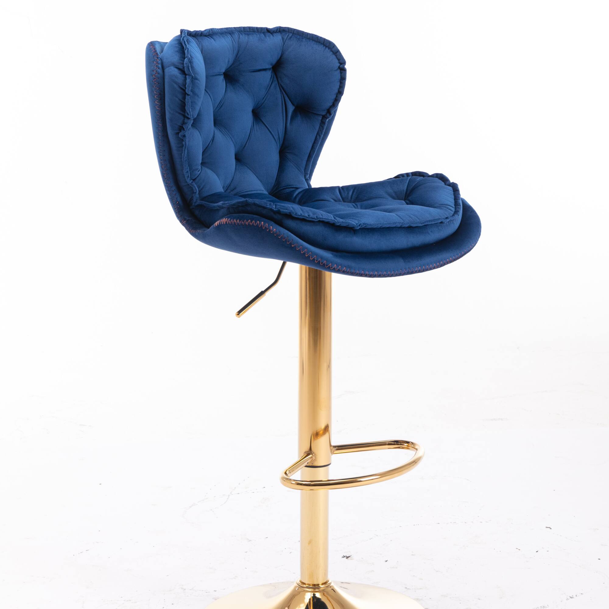 Alt View 2. GOODSILO - Set of 2 Adjustable Swivel Bar Stools with Chrome Footrest and Velvet Upholstery - Navy Blue.