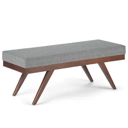 Front. Simpli Home - Chanelle Mid Century Ottoman Bench - Pebble Grey.