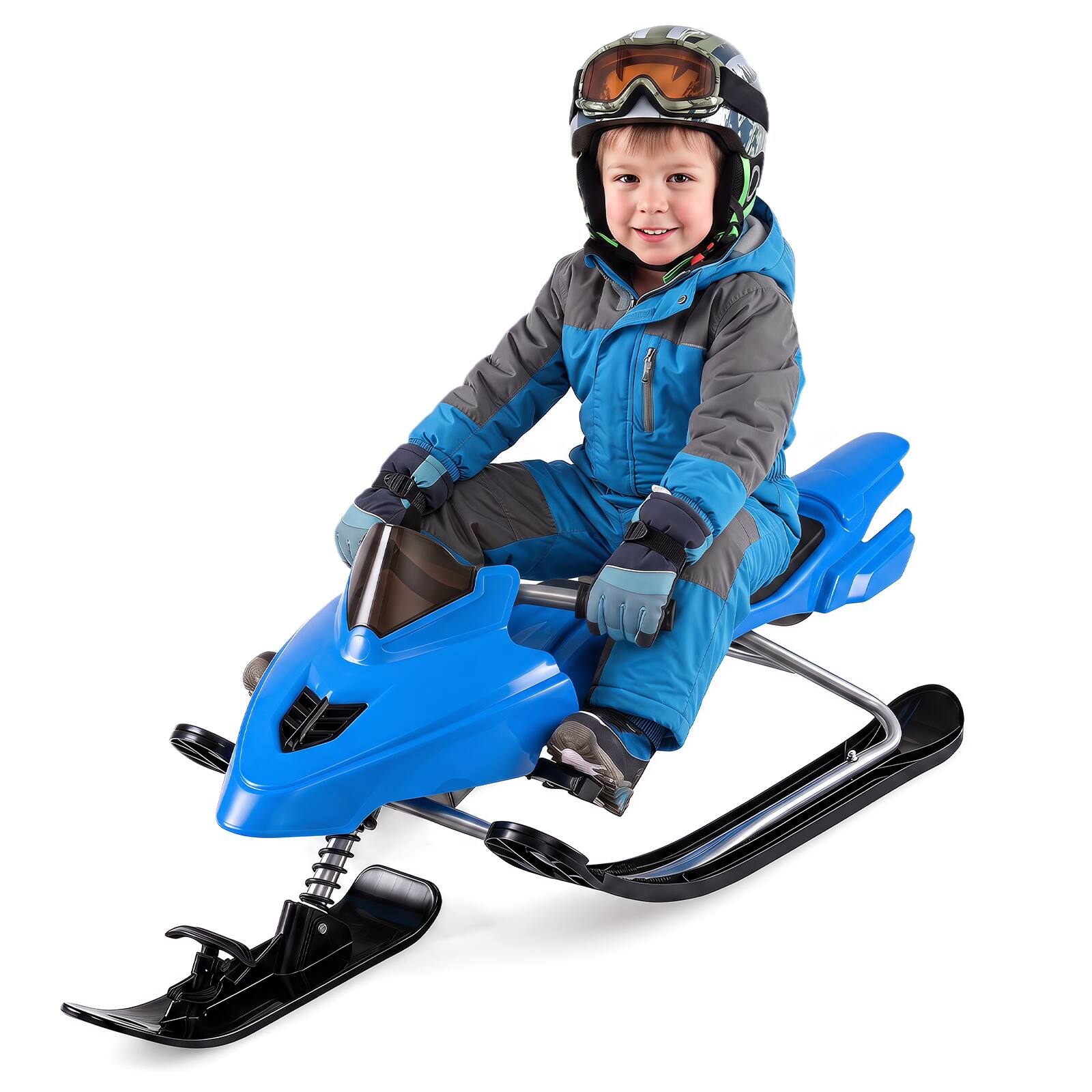 Alt View 9. Costway - Costway Snow Racer Sled with Brakes, Tow Ropes, Easy Grip Steering Handle for Winter Sports - Blue.