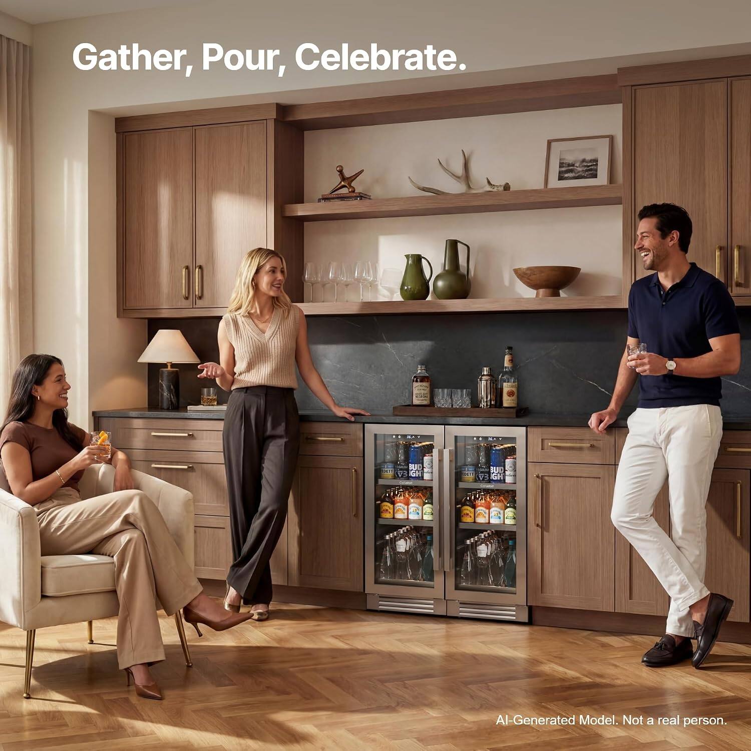 Gather, Pour, Celebrate.  
AI-Generated Model. Not a real person.