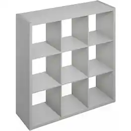 FurniFact - Light Grey 9 Cube Storage Organizer with Open Back and Modern Wood Design - Light Gray